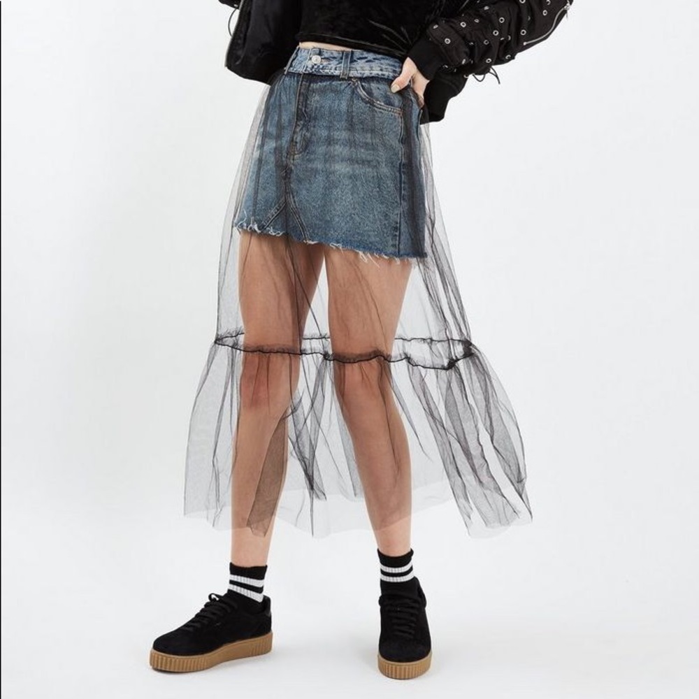 💕💕 topshop denim tulle mini skirt